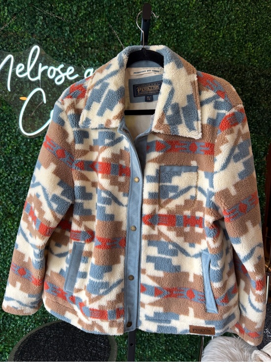 Pendleton Jackets & Blazers - Pendleton Cream, Blue & Brown Southwestern Plush Jacket
